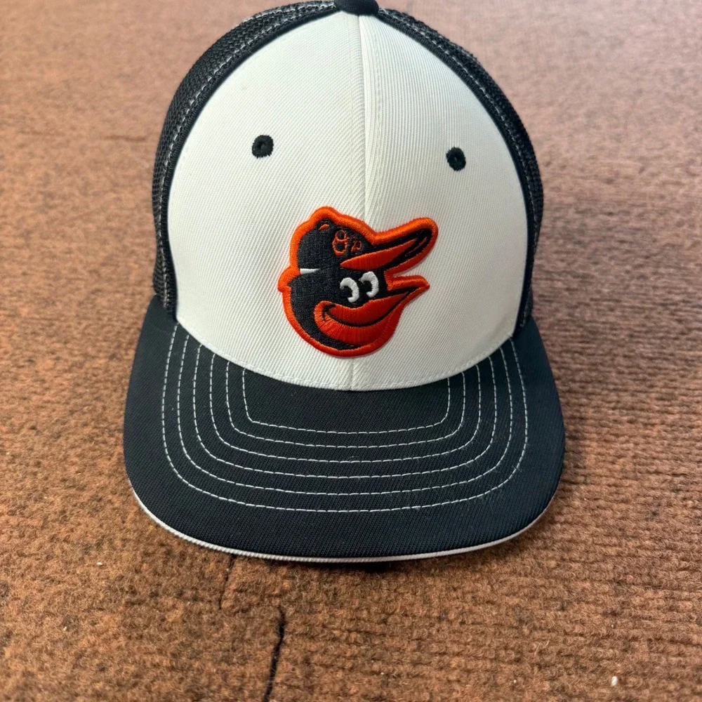 Baltimore Orioles Youth Trucker Hat Pacific Headwear 404M Black White Mesh Cap